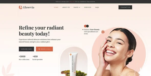 Glowvie – Beauty & Skincare Elementor Pro Template Kit